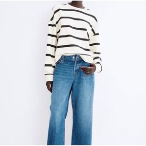 HM Womens XXL Oversized Striped Sweatshirt Cream Black Crew Neck Pullover